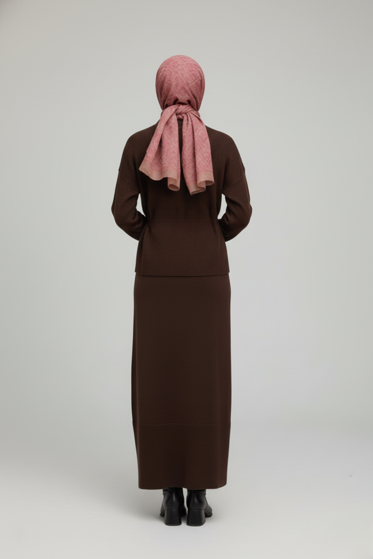 Kadın Kahverengi Modest Triko Tunik Elbise Takım - Görsel 5